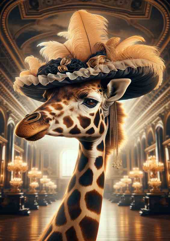 Noble Giraffe Lady in Feathered Hat | Metal Poster