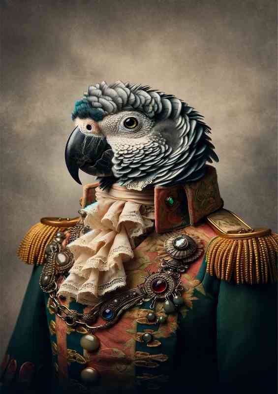 Parrot in Victorian Aristocrat Attire | Metal Poster