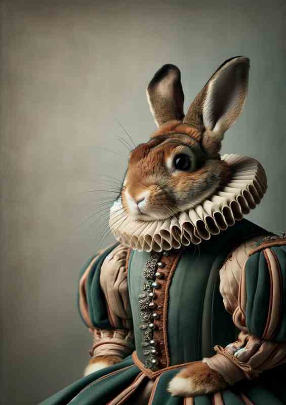 Rabbit Courtier in Elegant Tudor Garments | Metal Poster