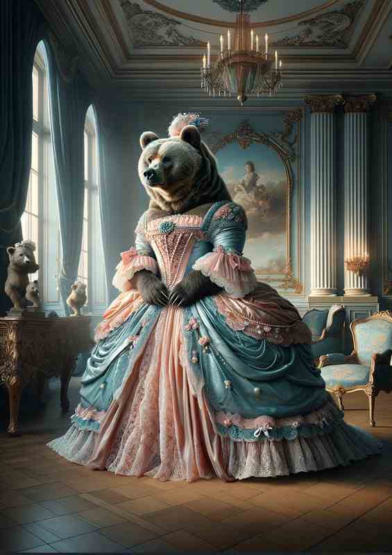 Regal Bear Countess in Rococo Dress | Metal Poster
