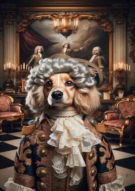 Regal Dog in Baroque Aristocrat Attire | Metal Poster