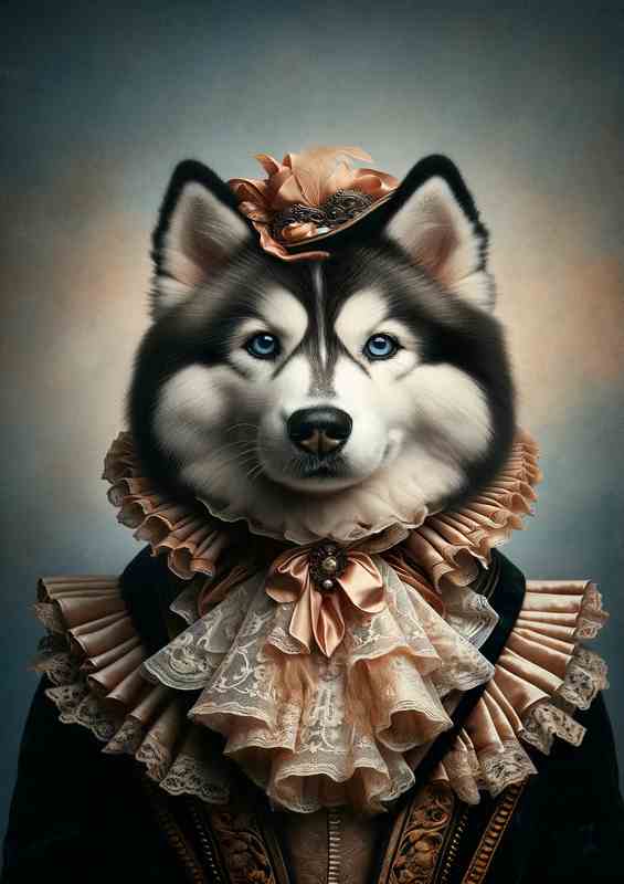 Siberian Husky in Victorian Aristocrat Attire | Metal Poster