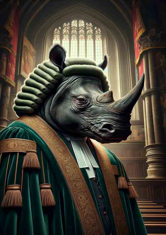 Stoic Rhino Chancellor in Velvet Robe | Metal Poster
