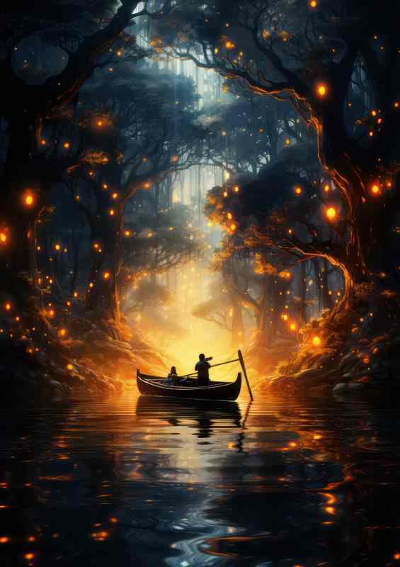 Glistening Fairy Ponds two people on a boat | Metal Poster