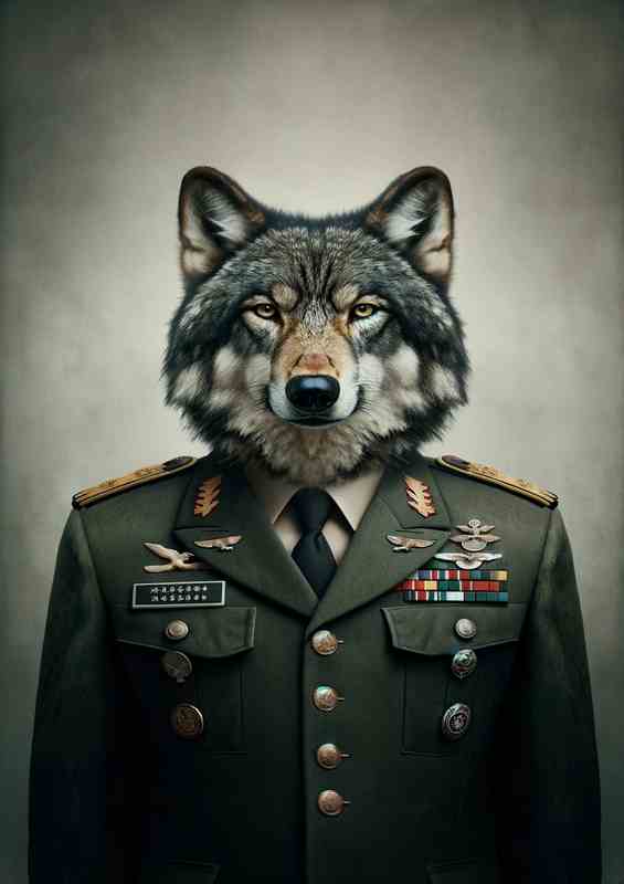 Wolf General in Army Uniform | Metal Poster