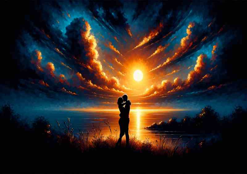 Couple Sunset Silhouette Love | Metal Poster