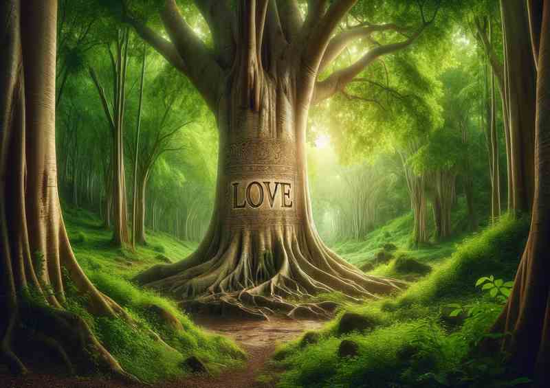 Eternal Love Carved Tree Romance Scenery | Metal Poster