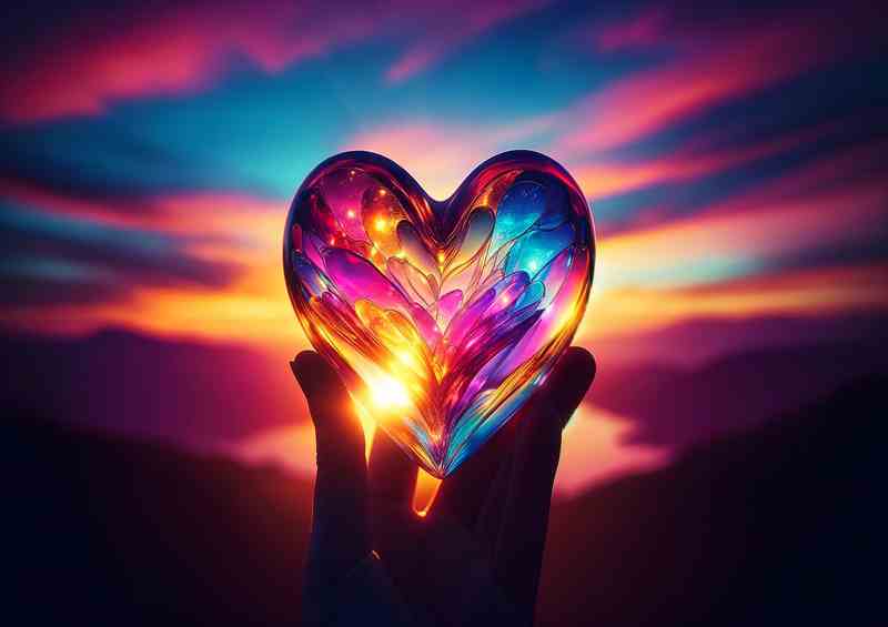 Glass Heart Sunset Silhouette Art | Metal Poster