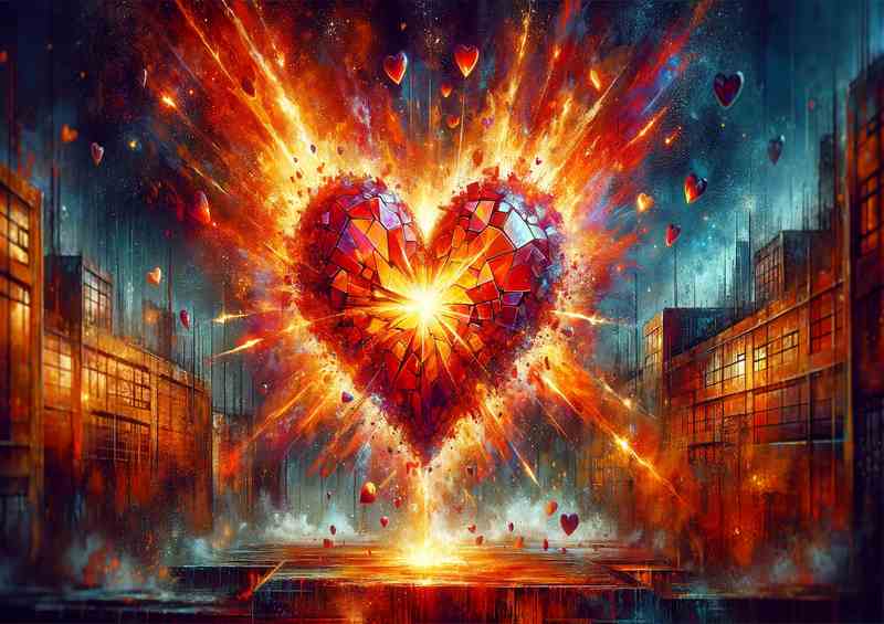 Love Exploding Vibrant Heart Urban Art | Metal Poster