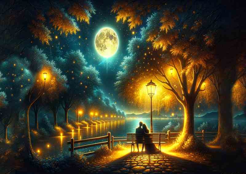 Moonlight Serenade Digital Art couple in love | Metal Poster