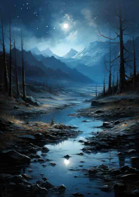 Luminous Moonlit Valleys A Dreamers Paradise | Metal Poster