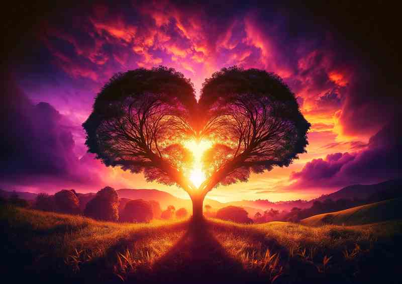 Silhouette Heart Tree Romance Scenery love | Metal Poster