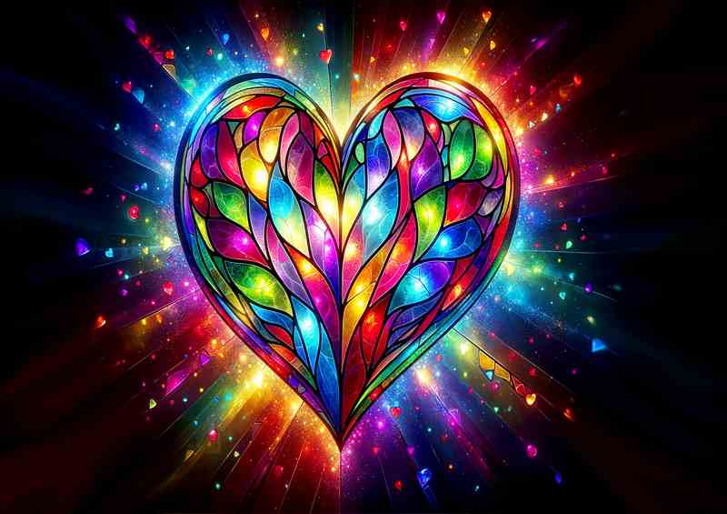 Vibrant Stained Glass Heart Colorful Love Art | Metal Poster