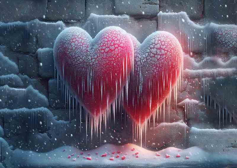Winter Love Frosted Hearts Chilly Artwork | Metal Poster