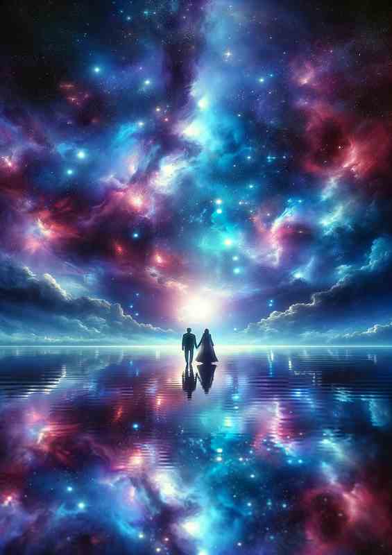 Couple Cosmic Dreamscape across the waters | Metal Poster