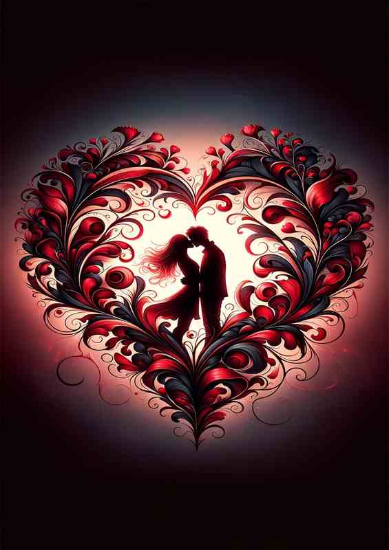 Kiss Floral Heart Illustration Metal Poster