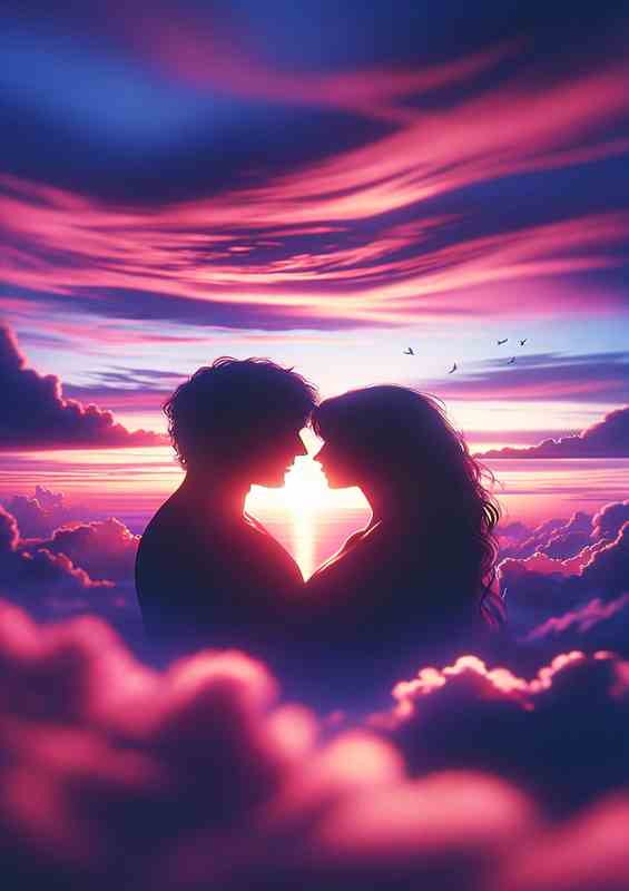Love Silhouette Sunset CloseUp Above The Clouds | Metal Poster