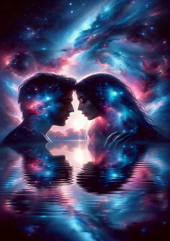Stargazing Couple Intimate Cosmic | Metal Poster