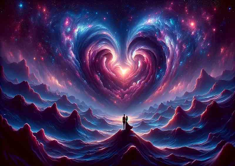 Cosmic Love Heart Landscape Silhouette | Metal Poster