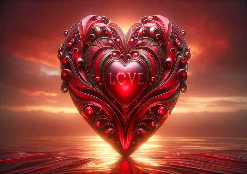 Crimson Passion Radiant Heart - Ornamental Art (Metal Poster)