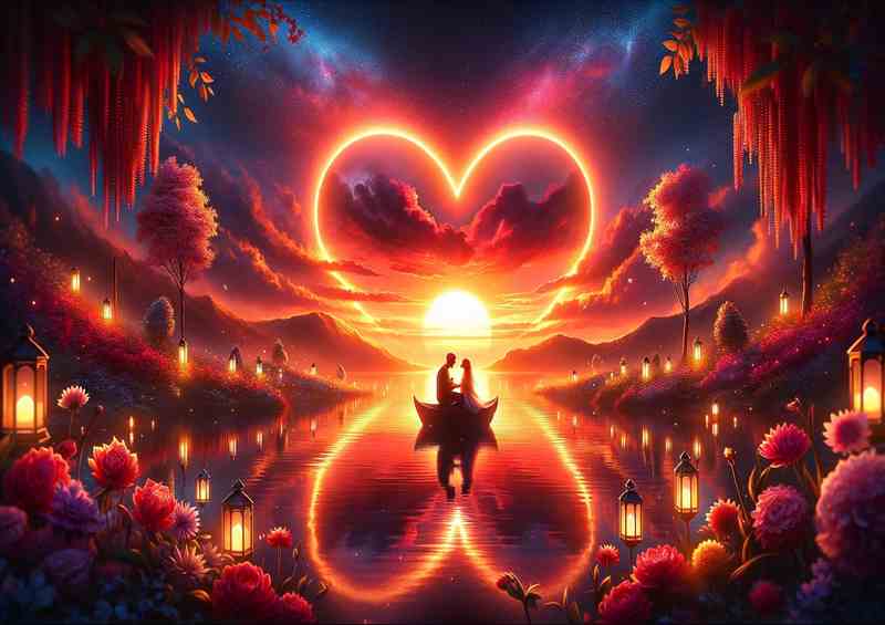 Eternal Love Romantic Sunset Heart Reflection | Metal Poster