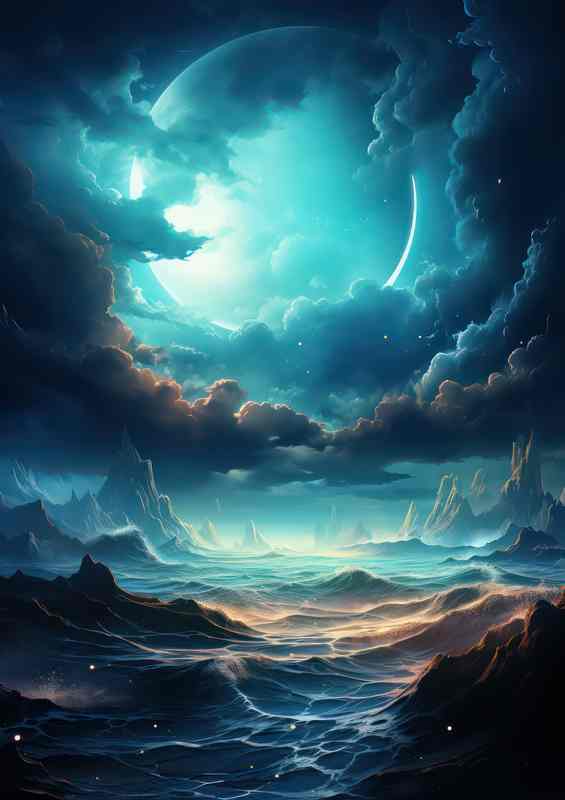Spirit Winter Wilderness moon apearing through clouds | Metal Poster