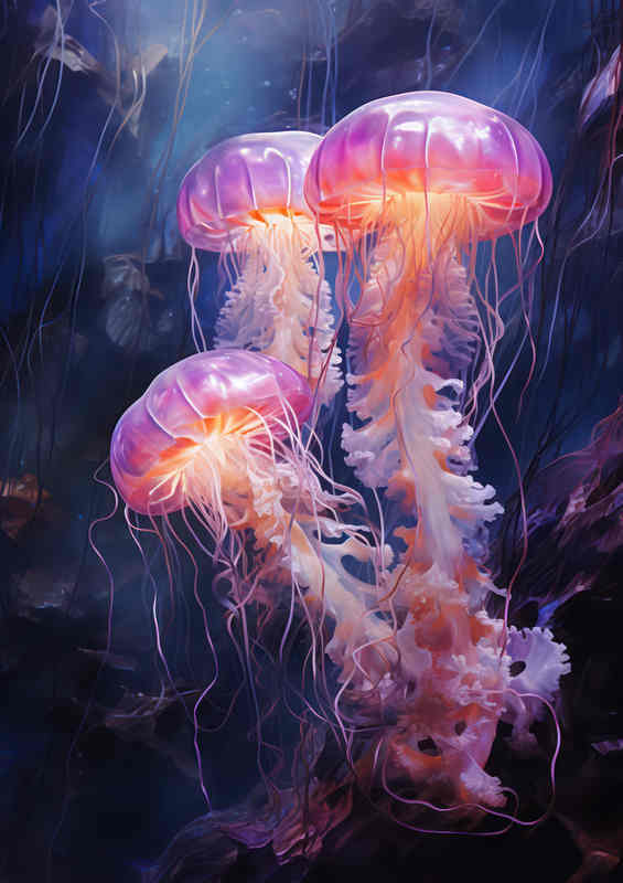 Group of Jellyfish in the ocean sea | Metal Poster
