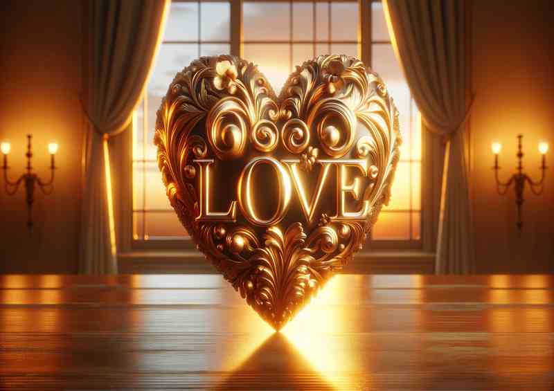 Golden Love Illuminated Heart Elegant Decoration | Metal Poster
