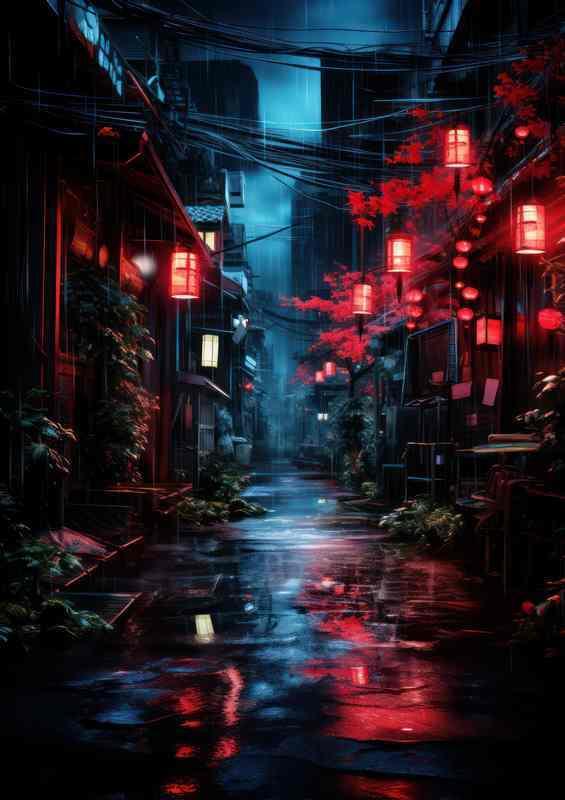Street in japan neo style night | Metal Poster