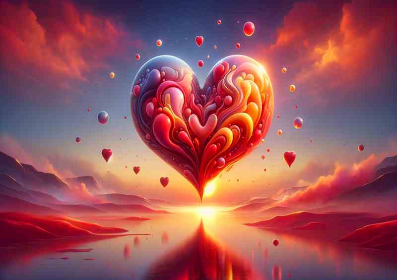 Heart Sunset Love Dreamscape Illustration | Metal Poster