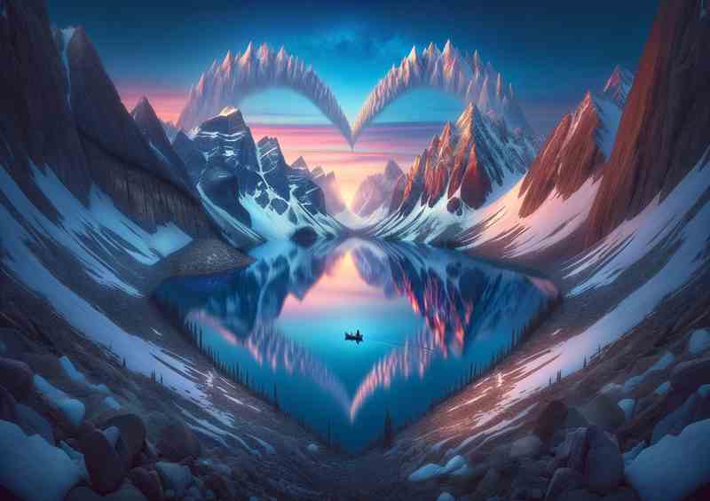 Heartfelt Journey Majestic Mountain Heart Lake | Metal Poster
