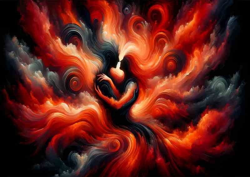 Inferno Love Abstract Painting of Passionate Embrace | Metal Poster