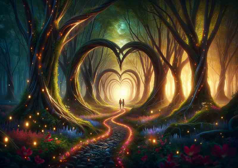 Love Enchanted Forest Heart Path forest scene | Metal Poster