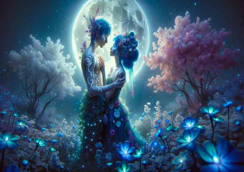 Ethereal Moonlight Embrace Metal Poster