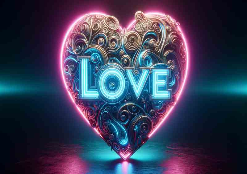 Neon Glow Love Embossed Heart Sculpture | Metal Poster