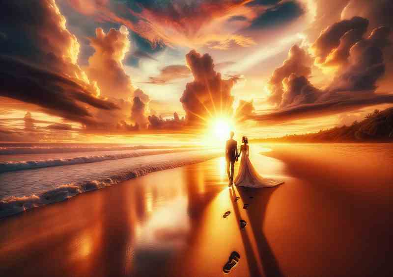 Sunset Romance Wedding Couple Beach at sunset | Metal Poster