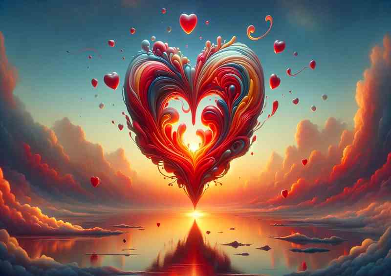 Surreal Heart Sunset Love Dreamscape | Metal Poster