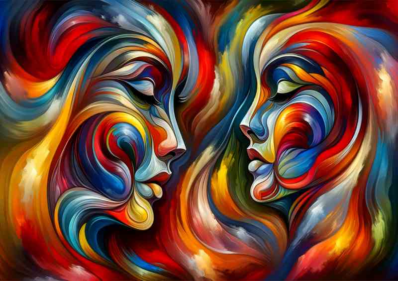 Vibrant Abstract Faces Artistic Expression Painting | Metal Poster