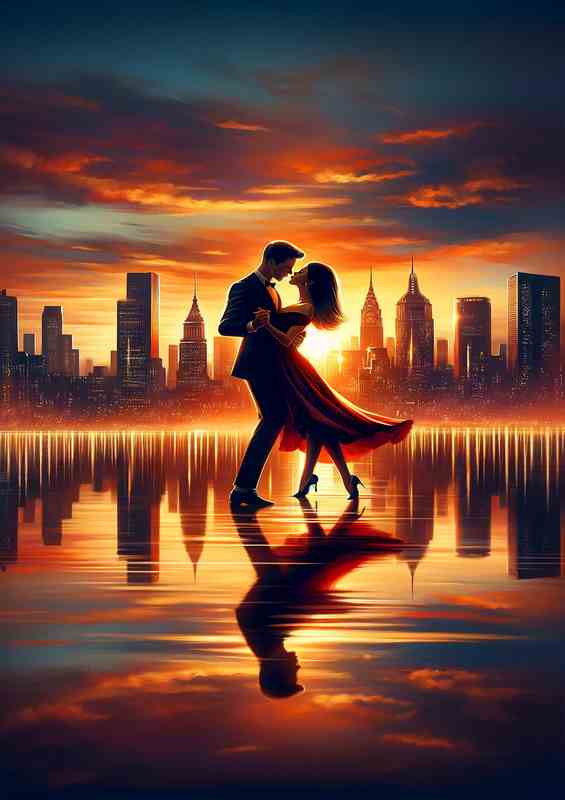 Elegant Sunset Dance Romance | Metal Poster