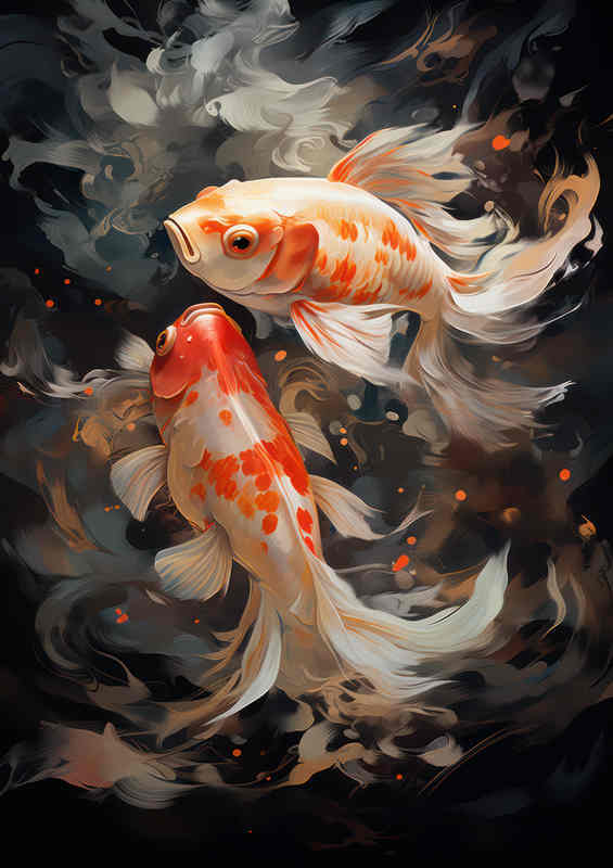 Koi Painted style under the waters | Metal Poster