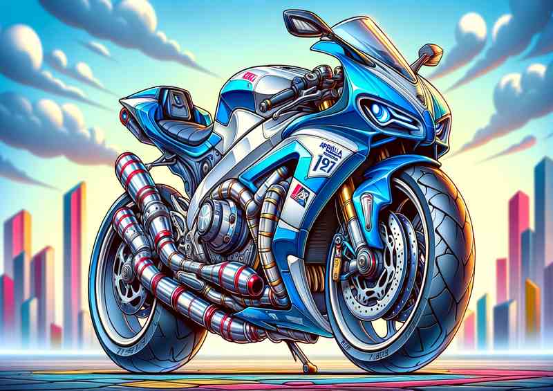 Cartoon Aprilia Tuono Motorcycle Art | Metal Poster