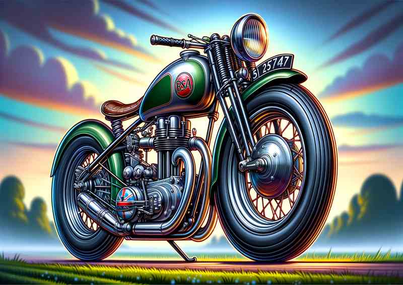 Cartoon BSA Bantam Motorcycle Art | Metal Poster