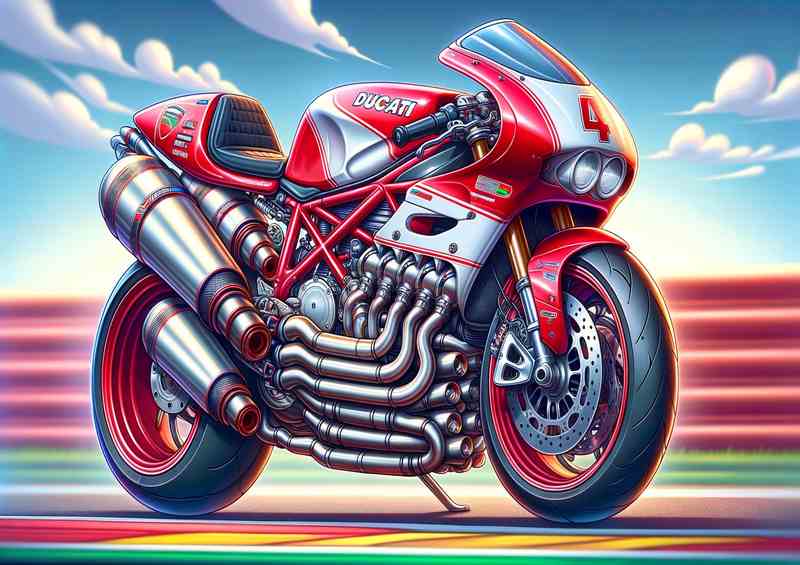 Cartoon Ducati 900SS Motorcycle Art | Metal Poster