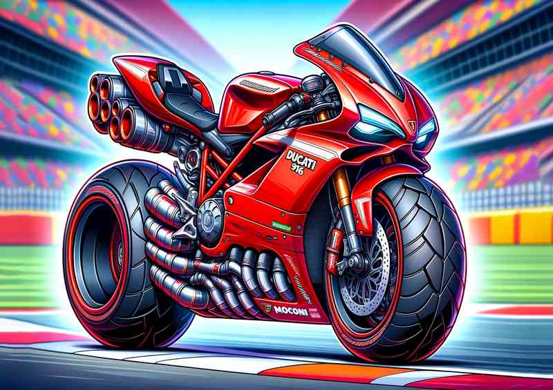 Cartoon Ducati 916 Motorcycle Art | Metal Poster
