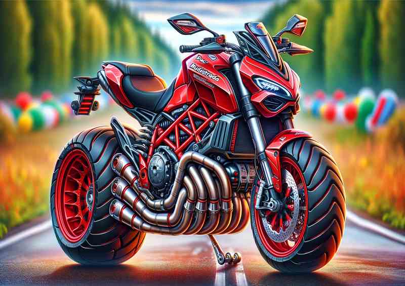 Cartoon Ducati Multistrada Motorcycle Art | Metal Poster