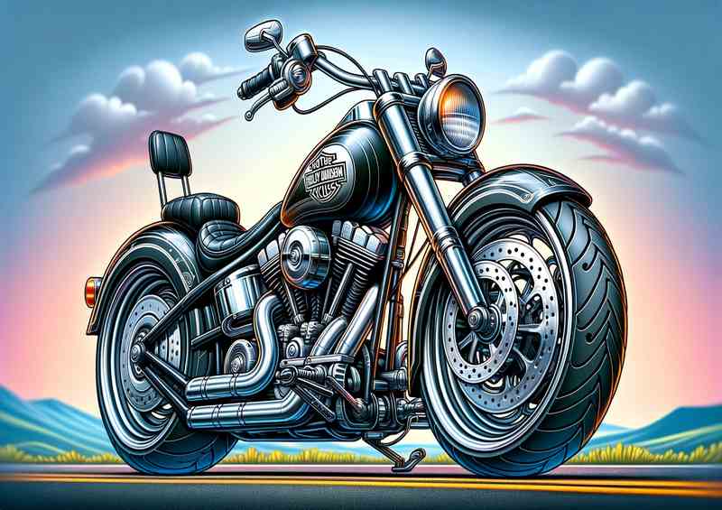 Cartoon Harley Davidson Motorcycle Art | Metal Poster