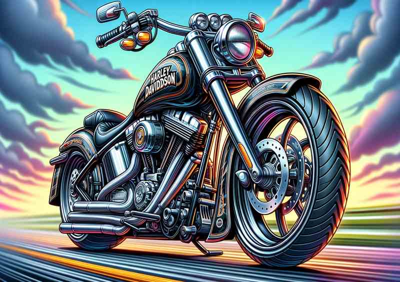 Cartoon Harley Davidson Motorcycle Art cool | Metal Poster