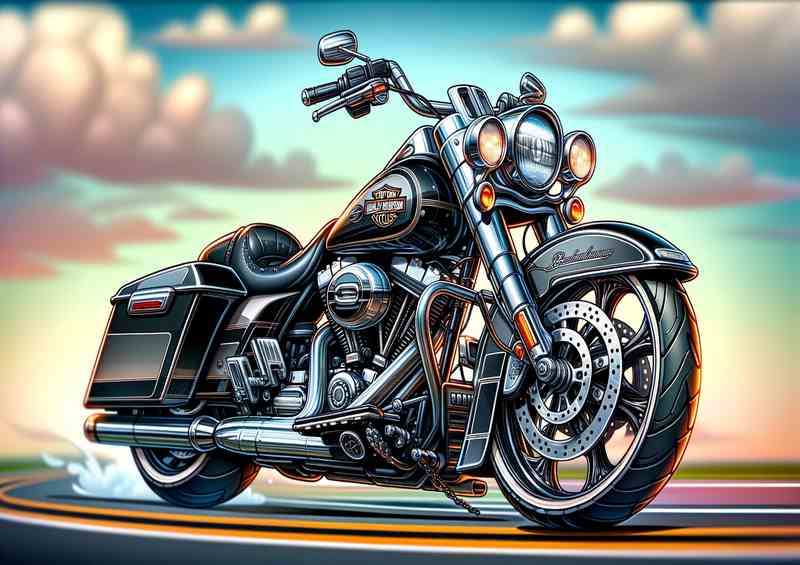 Cartoon Harley Davidson Road King Motorcycle Art | Metal Poster