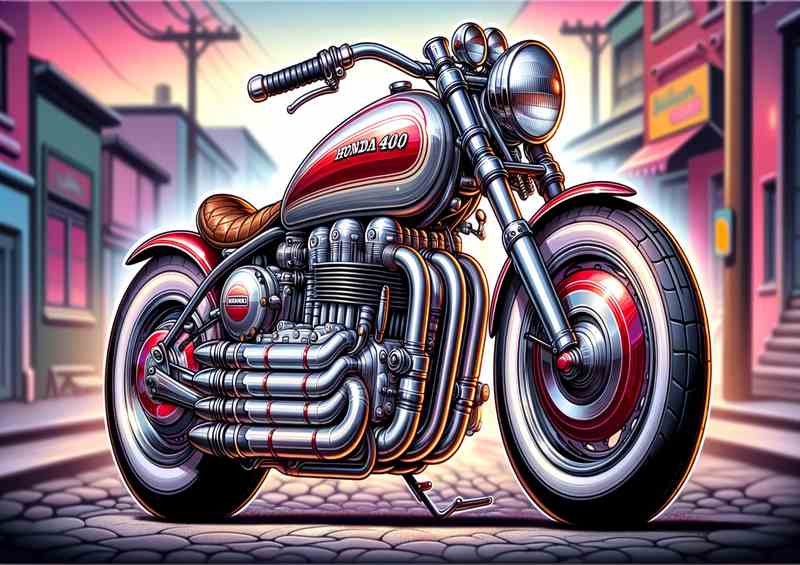 Cartoon Honda 400 Four Motorcycle Art | Metal Poster