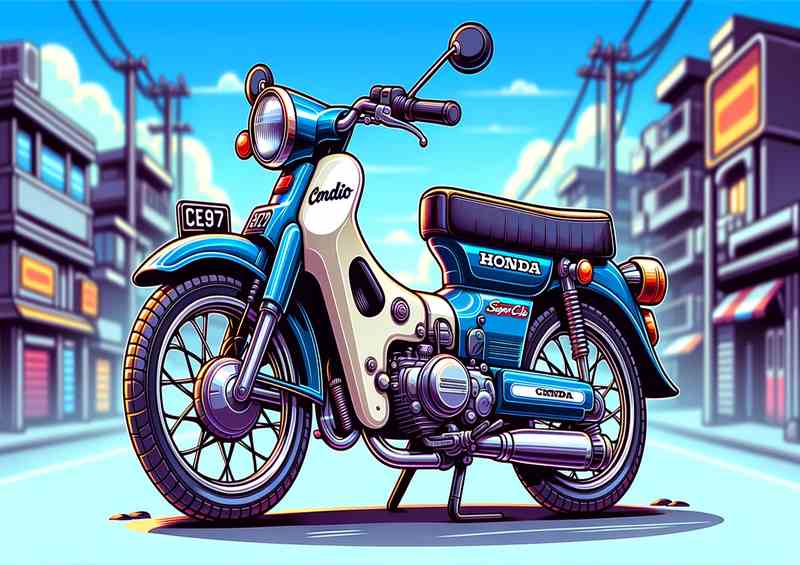 Cartoon Honda C100 Super Cub Motorcycle Art | Metal Poster